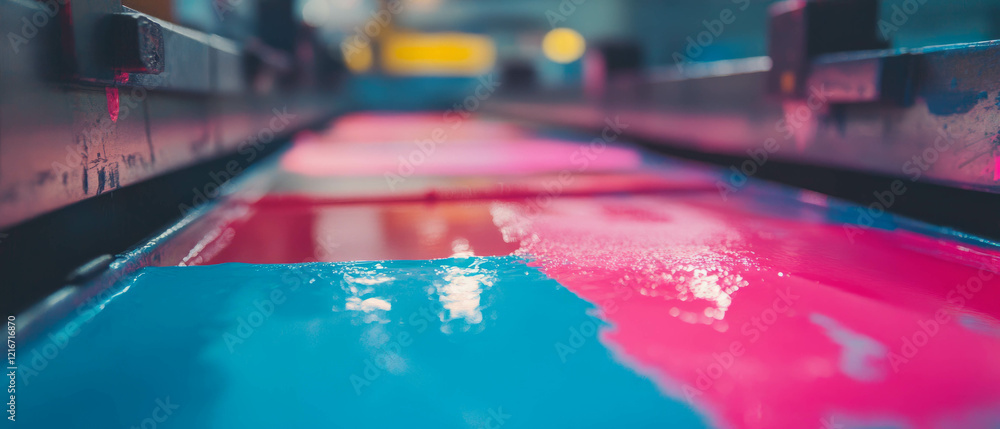 Poster exploring the vibrant application of ink on a printing press