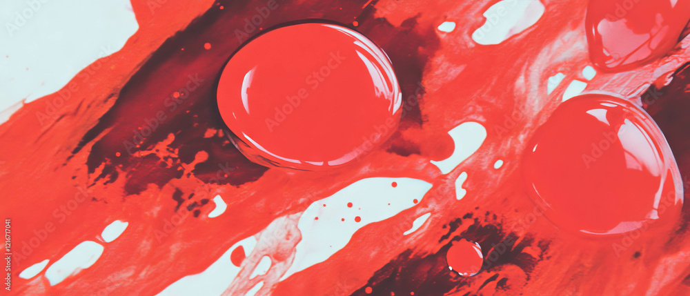 Aufkleber bright contrast red shapes created with precise ink placement and varied sizes using a dropper
