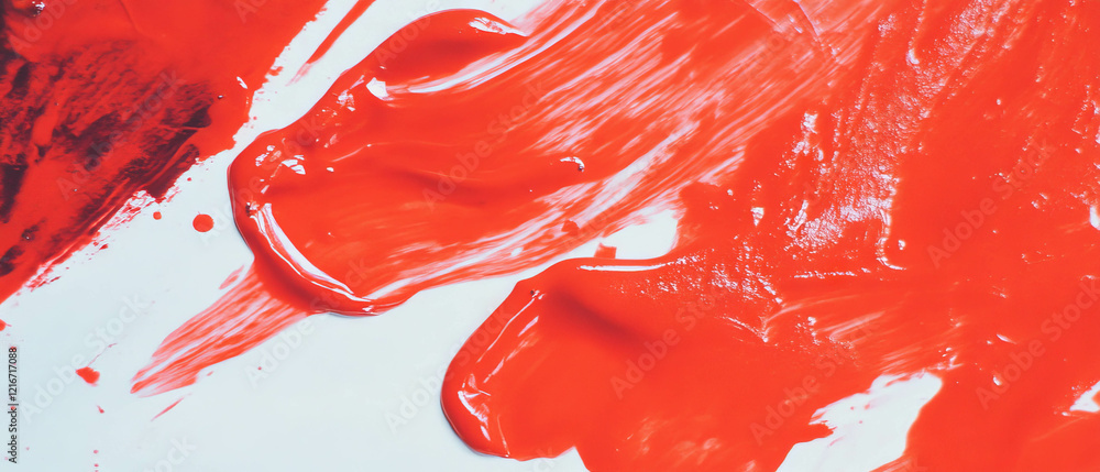 Poster Bright red ink textures with fine lines and bold contrast on a smooth surface
