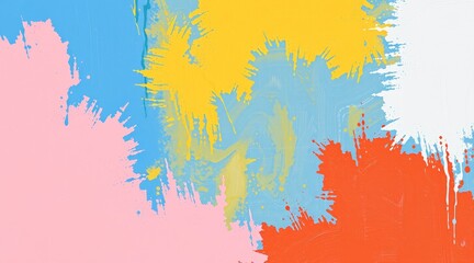 Obraz premium Vibrant abstract brushstrokes in pink, blue, yellow, and orange on a dynamic background