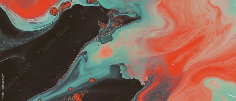 Poster unique ink and alcohol textures create vibrant color spreads in abstract design