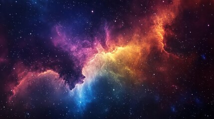 Naklejka premium A vibrant cosmic nebula filled with colorful gases and stars, representing the beauty of space.