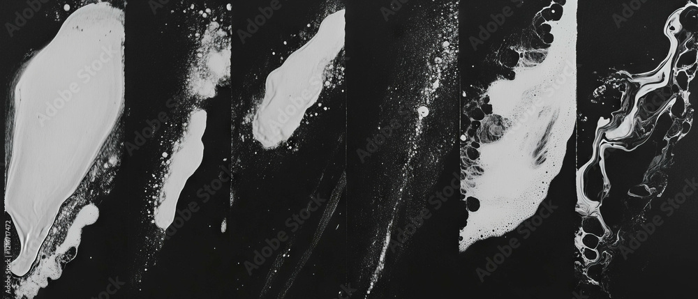 Poster Exploring ink textures with varied viscosities and flow effects in black and white