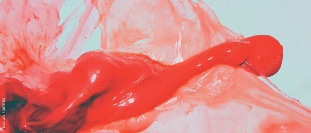 Aufkleber vibrant red ink with oil creating unique textures and repelling effects