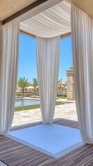 Relaxing patio spa view, poolside luxury resort