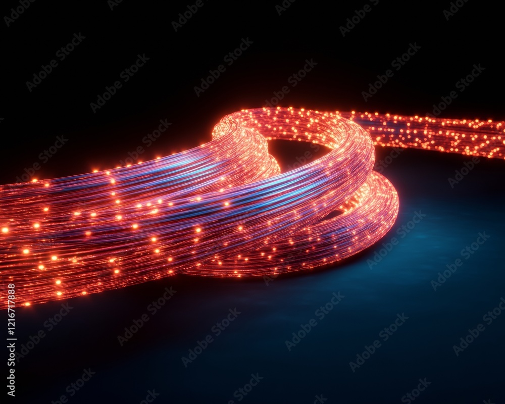 Poster Illuminated Fiber Optic Network High-Tech Data Transmission Paths with Geometric Patterns for Modern Digital Infrastructure and Optical Networking Solutions