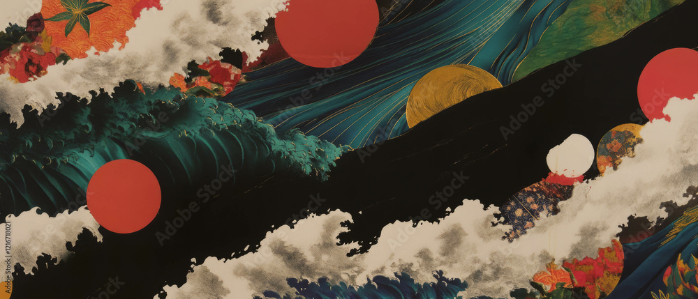 Poster Exploring the intricate textures of traditional Japanese paper with colorful patterns