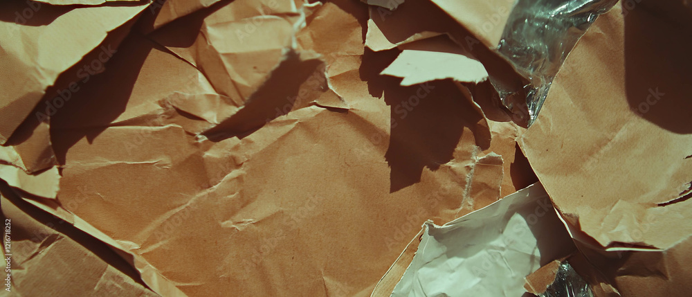 Poster texture exploration with kraft paper and mixed materials in natural light setting