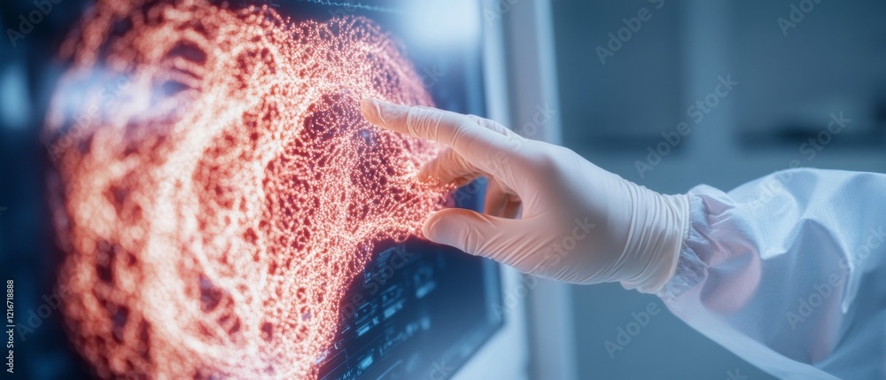 Poster cutting-edge biomedical analysis data visualization on digital displays with advanced equipment - in