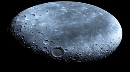 Detailed view of a cratered celestial body, possibly a moon, against a black background.