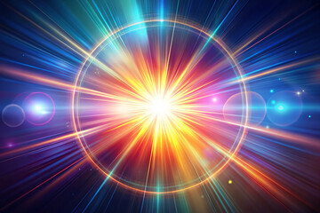 Fototapeta premium Bright and colorful lens flare with radiant beams and glowing light