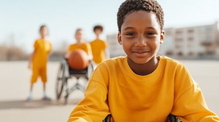 Dynamic Urban Sports Diverse Kids Playing Basketball in Vibrant Activewear - Inclusive Health Promotion and Community Engagement for Youth Empowerment