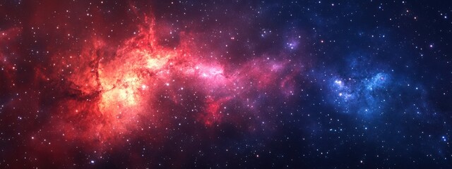 Naklejka premium A vibrant cosmic scene showcasing colorful nebulae and stars in deep space.