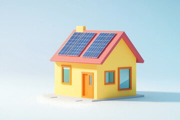 modern house with solar panels on the roof, against a white background
