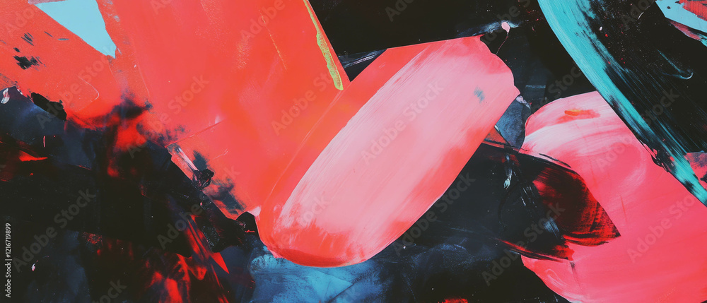 Poster Brightly contrasting layered ink patterns create vibrant visual dynamics in abstract art