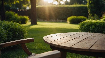 Naklejka premium A Serene Outdoor Setting with Sunlight Streaming Down and Beautiful Greenery Everywhere