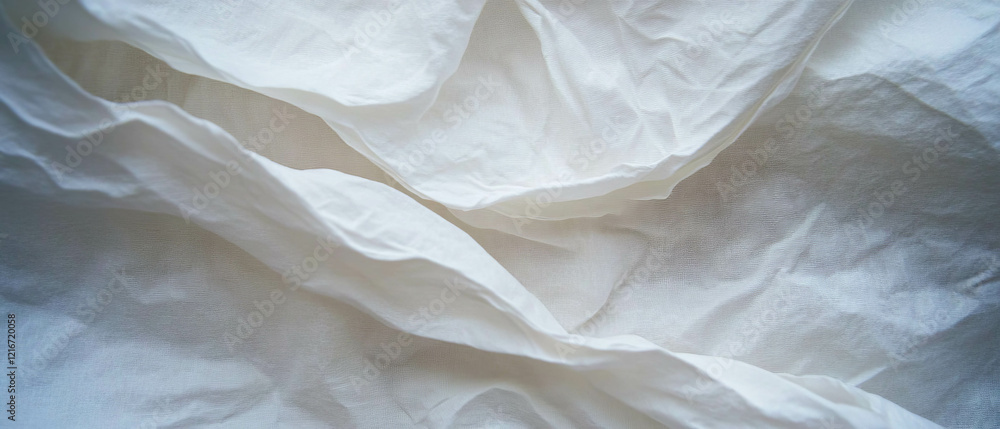 Poster Elegant texture of linen paper highlighting intricate folds and gentle creases in white
