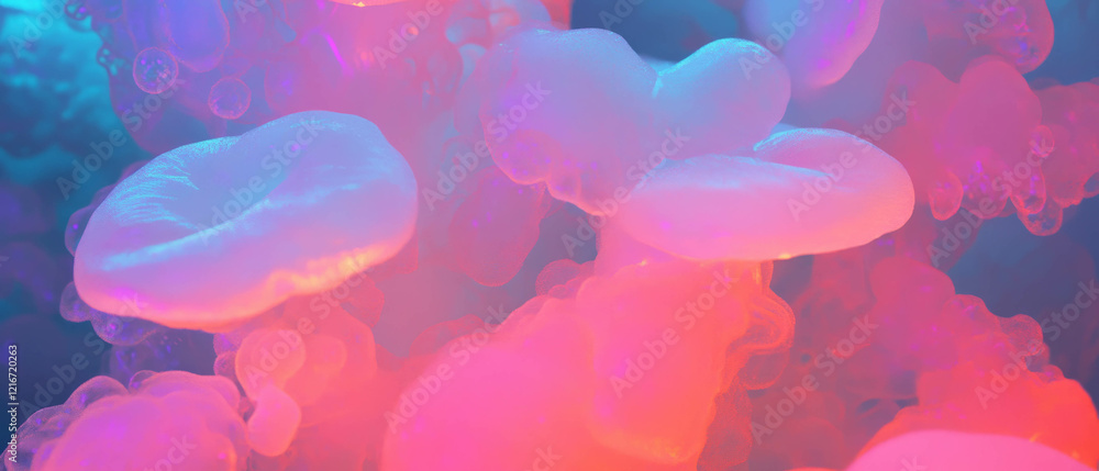 Poster luminescent mushrooms glowing in vibrant colors create an enchanting atmosphere in nature