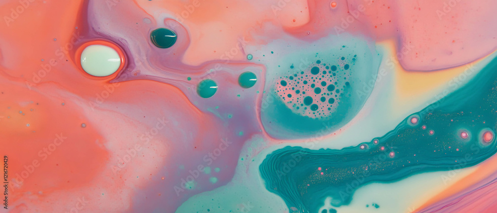 Poster swirling colors and organic shapes create a mesmerizing marbled ink pattern