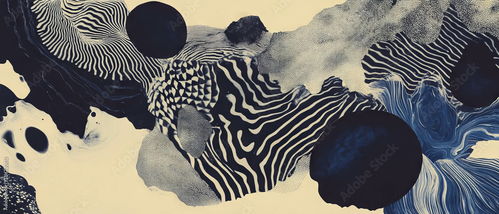 Poster intricate patterns of monochromatic ink textures featuring varied shades