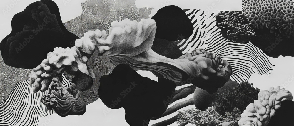 Poster exploration of monochromatic ink patterns showcasing varied textures and shades