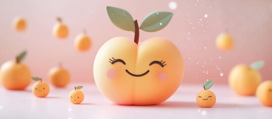 Adorable Smiling Peach and Little Oranges: A Delightful 3D Render