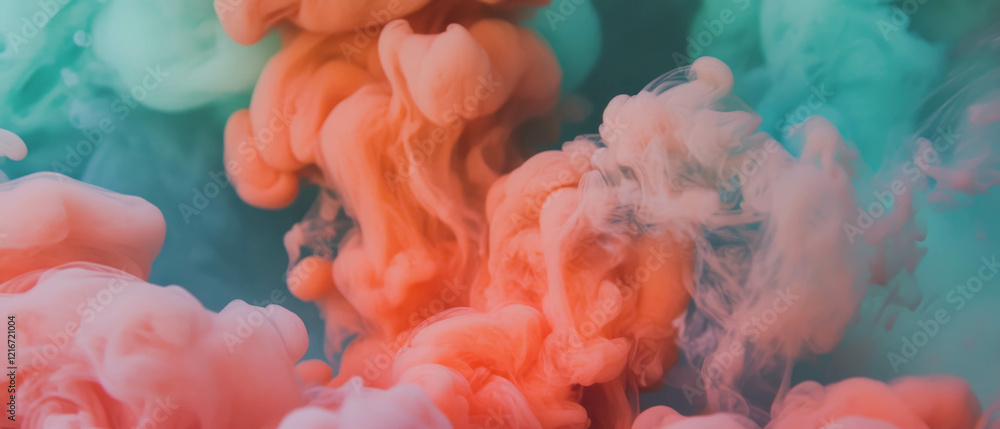 Poster Vibrant display of swirling multi-colored ink patterns in fluid motion
