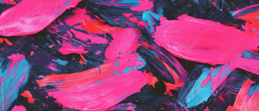 Poster Vibrant multi-colored ink patterns with bold red shapes create striking visual textures