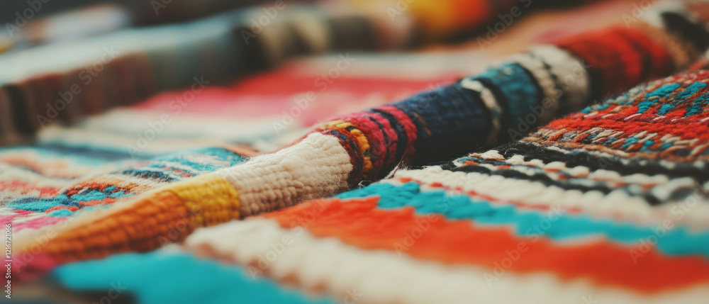 Poster textured multi-colored rug showcasing vibrant patterns in warm, inviting tones