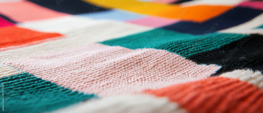 Poster textured multi-colored rug showcasing vibrant patterns and intricate design