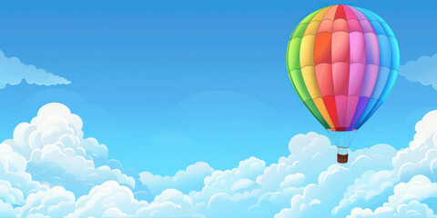 Fototapeta premium illustration rainbow big flying balloon on blue sky and cloud