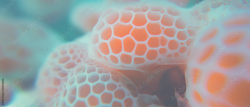 Aufkleber Explore the intricate texture of mushroom pores with diverse colors and hexagonal patterns