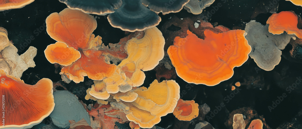 Poster mushroom patterns featuring vibrant colors and abstract art-inspired textures