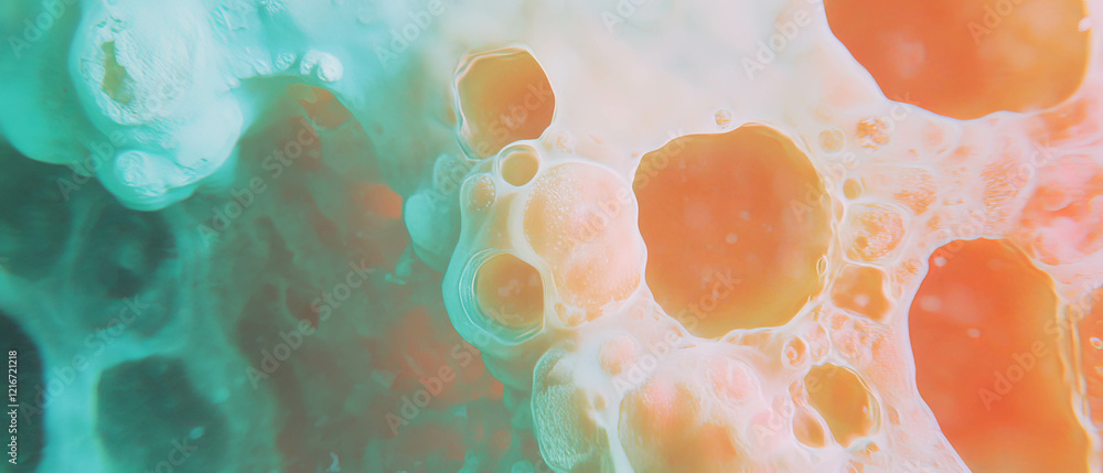 Aufkleber Textured surfaces of mushroom pores showcasing hexagonal patterns and vibrant colors