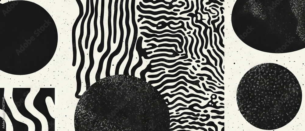 Poster exploration of negative space with black ink patterns on a white background