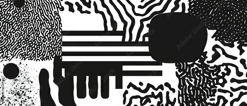 Poster intricate black ink patterns showcasing negative space on a contrasting white background