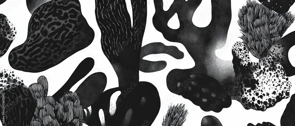 Aufkleber exploring organic black ink patterns on a crisp white background