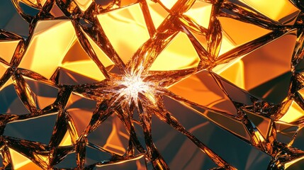 Fototapeta premium Shattered gold glass explosion; abstract background for design