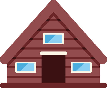recommend clip art: Simple vector illustration of a brown log cabin facade with windows showing, isolated on a white background