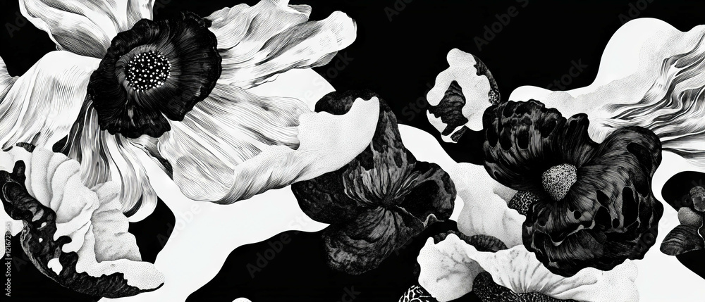 Aufkleber exploring organic ink patterns with flowing lines and natural shapes on a dark background