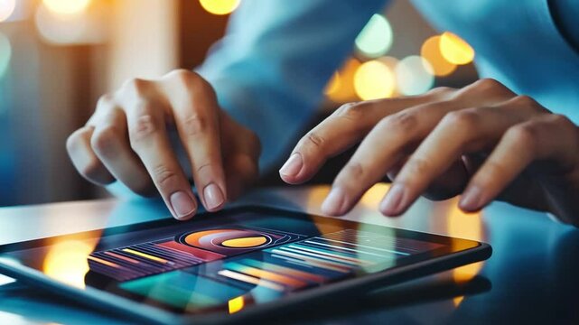 A person scrolling through digital subscription platforms on a tablet, choosing between music, TV, and fitness services.