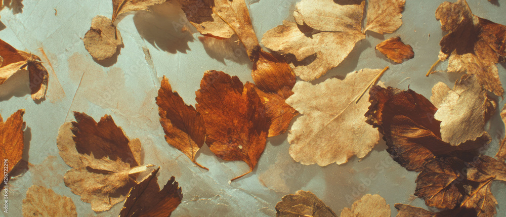 Aufkleber pressed leaves create a unique texture on natural paper background for artistic display