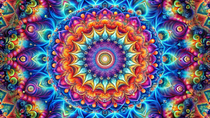 Majestic multicolored mandala with symmetrical iridescent design