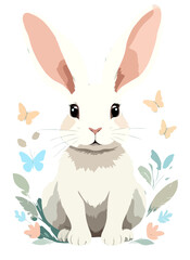 Rabbit Vector Painting Adorable Fun Animal Playing With Butterfly