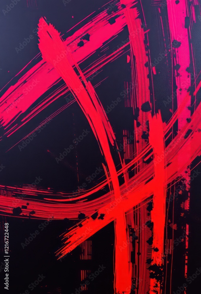 Poster dynamic abstract art with red and black brush strokes and textured patterns wallpaper background