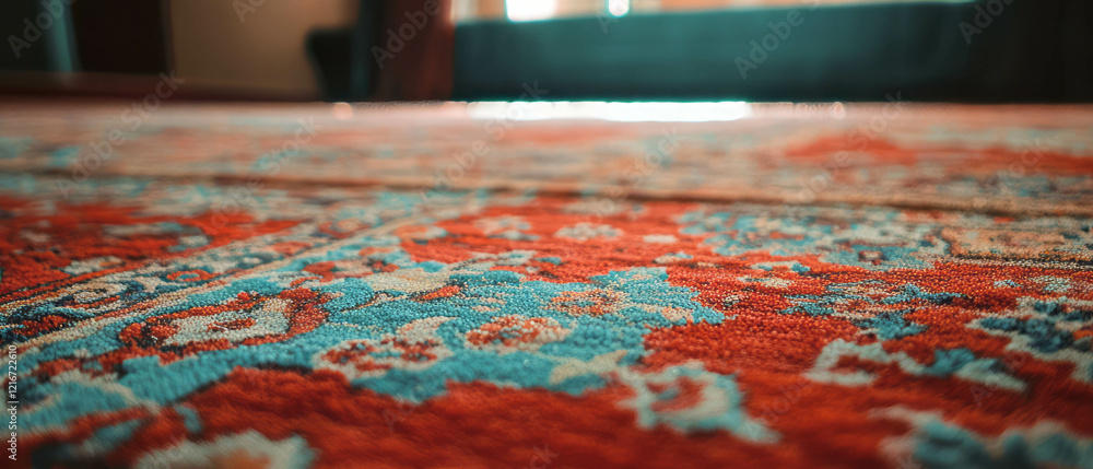 Poster luxurious persian rug displaying intricate designs and rich textures in a cozy setting