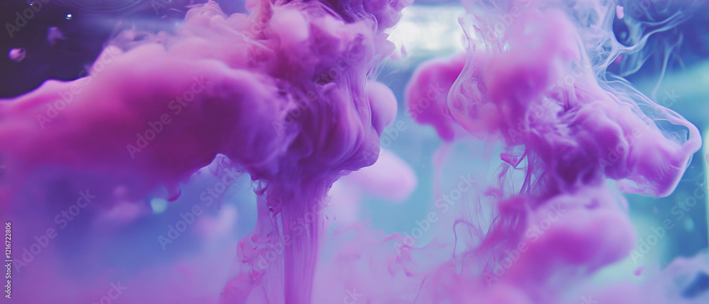 Poster Visually striking display of purple ink swirling in water creating captivating textures