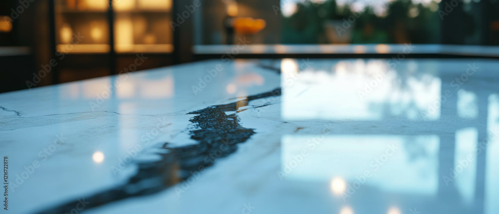 Poster detailed view of quartz countertops featuring varied patterns and a sleek, polished finish