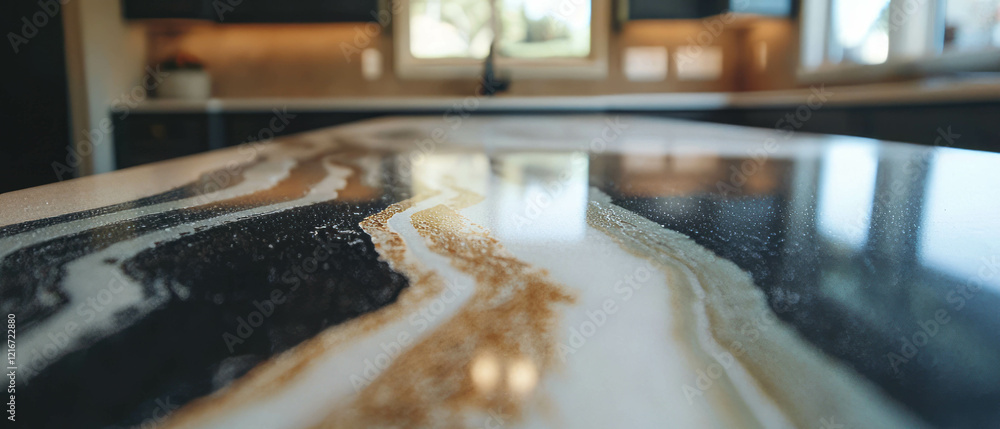 Poster elegant quartz countertop showcasing unique patterns and smooth texture in modern kitchen space