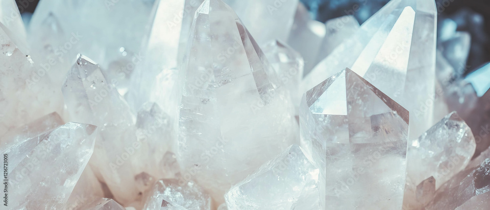 Poster Quartz points displaying sharp terminations and geometric shapes in natural formation